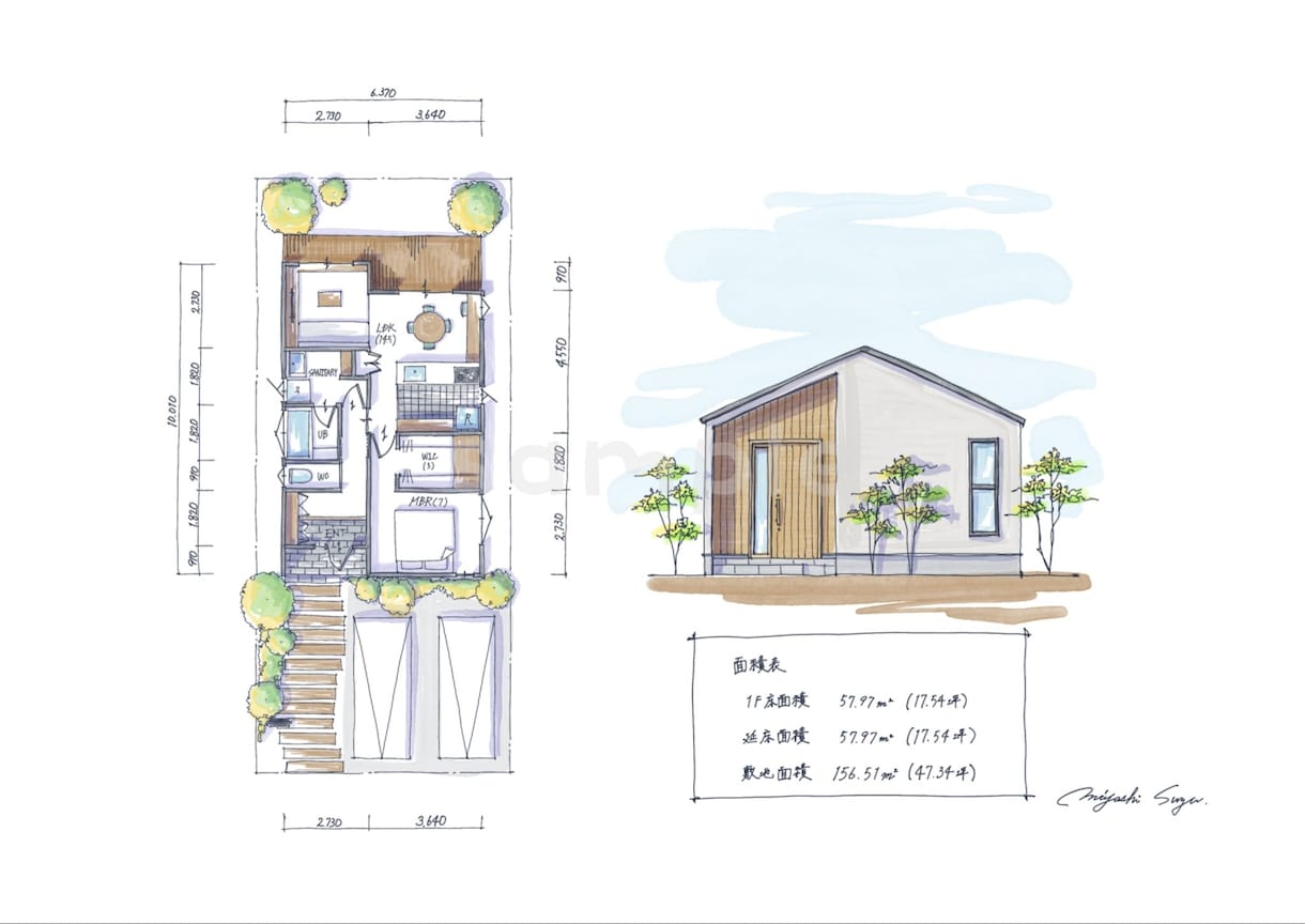高品質！建築士が水彩風間取りイラスト制作します お庭も家具もお任せください！ラフにおしゃれに描きます！ イメージ1