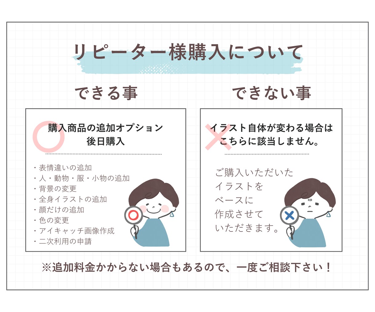 リピーター様専用!追加オプション承ります 購入いただいたイラストの修正や追加オプション承ります。 イメージ2
