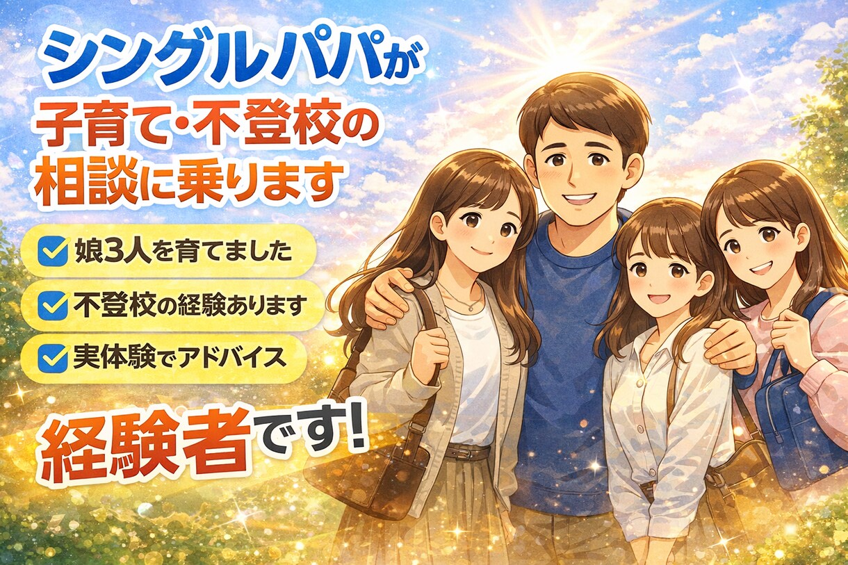 シングルパパが子育て不登校の相談に乗ります 子供の不登校等など経験を活かし今悩んでる方の心配を楽にしたい イメージ1