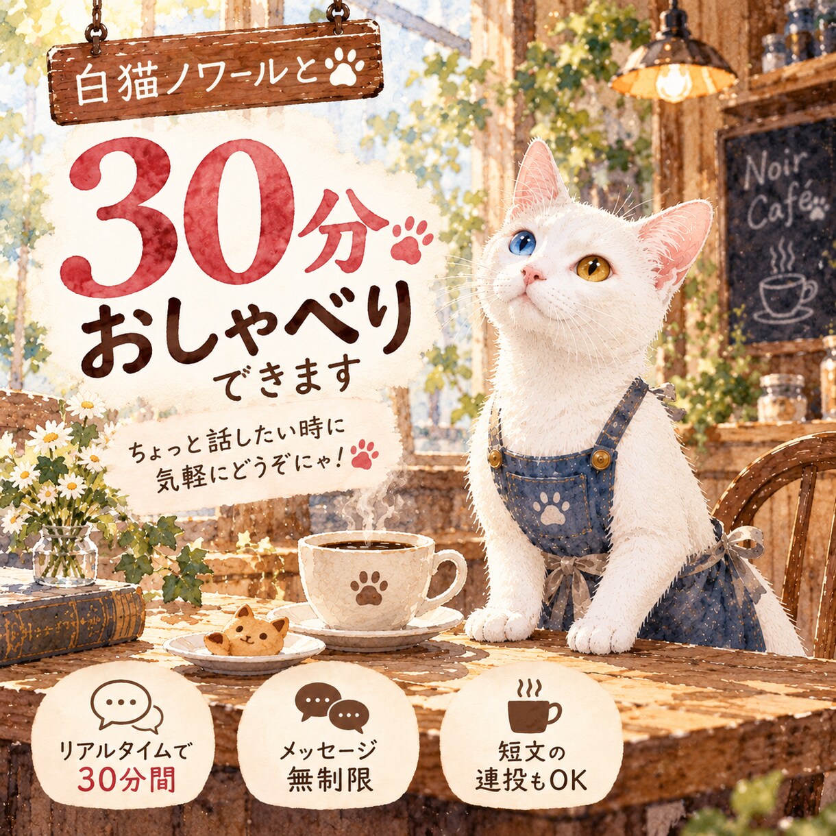 白猫ノワールと30分おしゃべりできます 文字だけの猫カフェで気まぐれな看板猫とお話し イメージ1