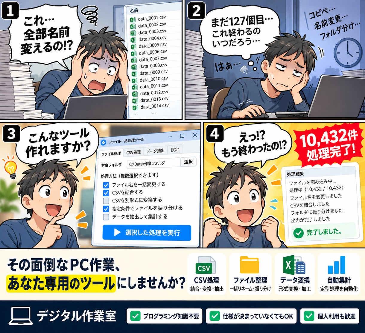 Excel・CSVの整理・集計・分析を代行します Excelで開けない大容量CSVOK！数百万行規模の分析実績 イメージ2