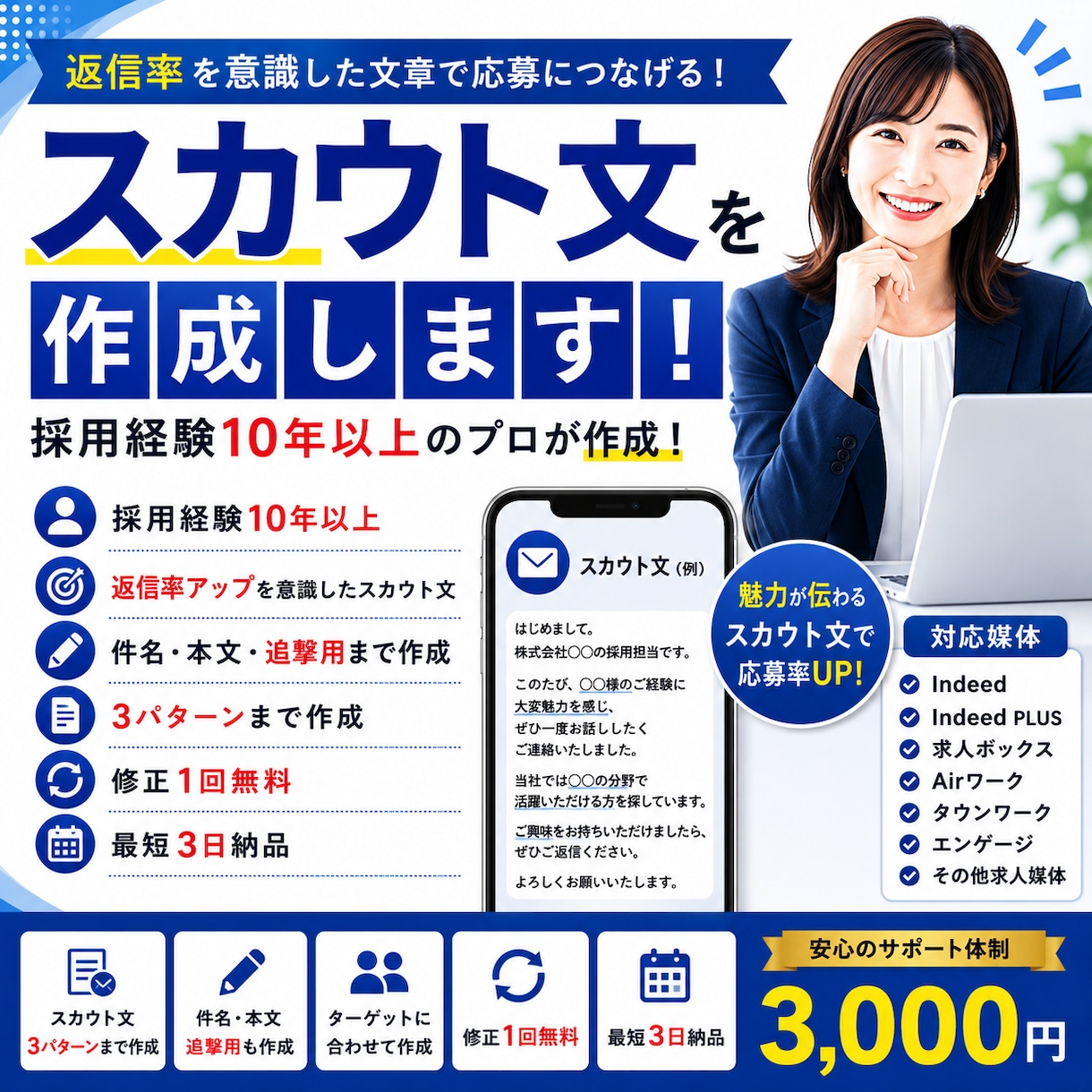 応募につながるスカウト文を作成します 採用経験10年以上。返信率を意識したスカウト文を作成します！ イメージ1