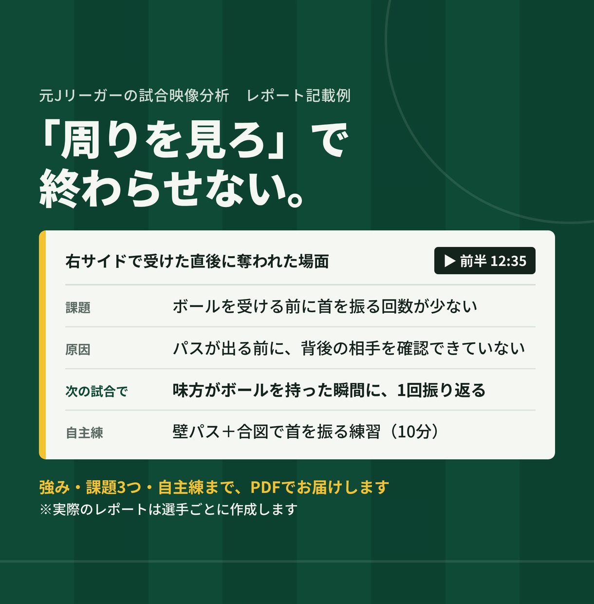 試合で活躍できない原因を元Jリーガーが分析します 強み・課題・次にやる自主練までPDFで提案 イメージ2