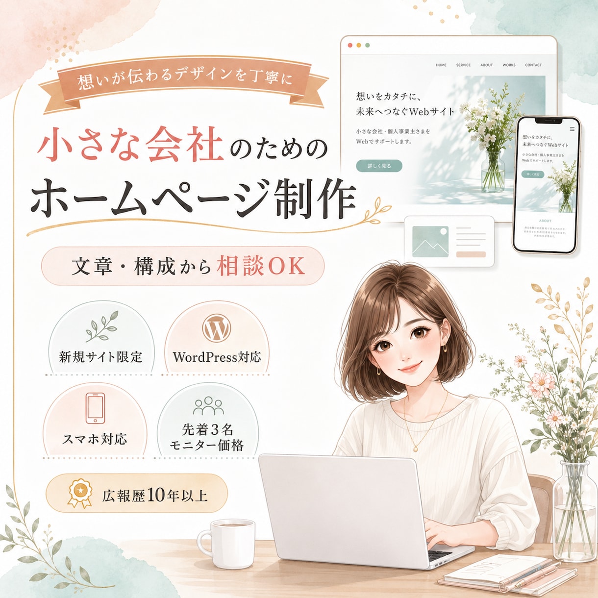 想いが伝わるシンプルなホームページを制作します 広報歴10年以上｜文章・構成・デザインまでまとめて対応します イメージ1