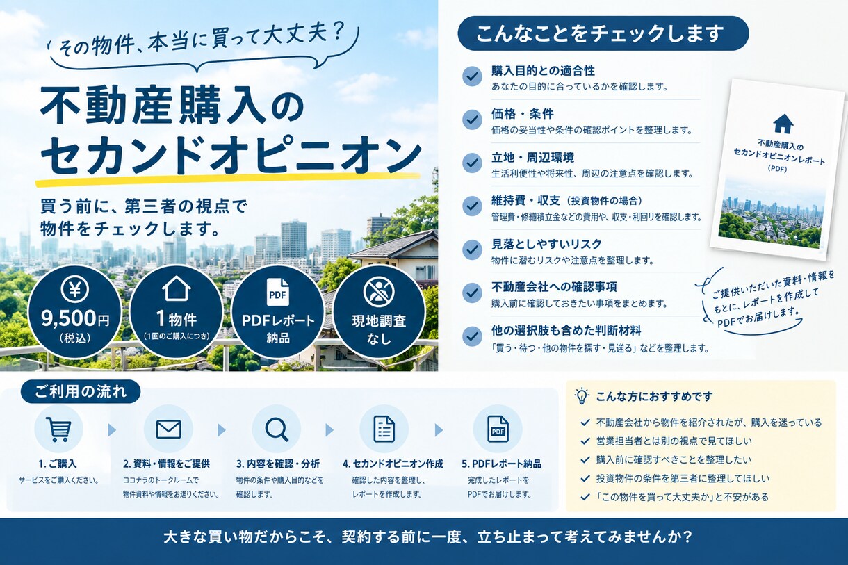 不動産購入のセカンドオピニオン｜第三者が確認します 買う前に、第三者の視点で物件をチェックします イメージ2