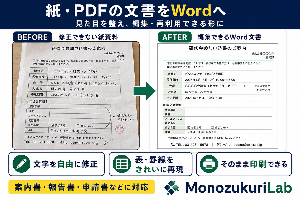 PDF・紙・写真をWord・Excel化します 崩れた表や書式も整え、編集・再利用できる資料へ復元 イメージ6