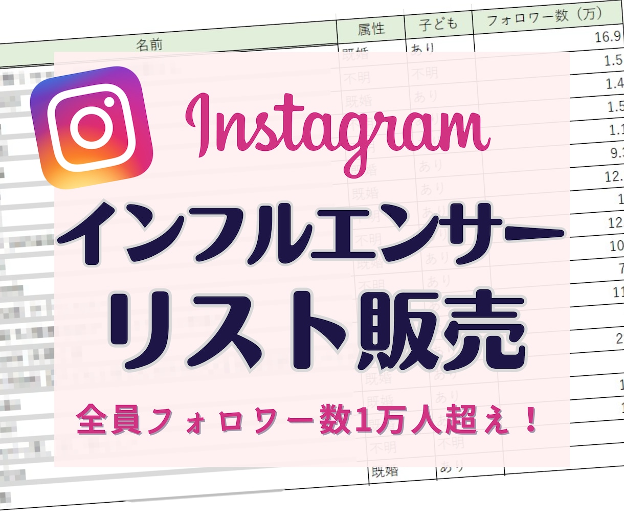 インスタ女性インフルエンサーのリストを販売します フォロワー1万人以上・企業のPR依頼先探しに★ イメージ1