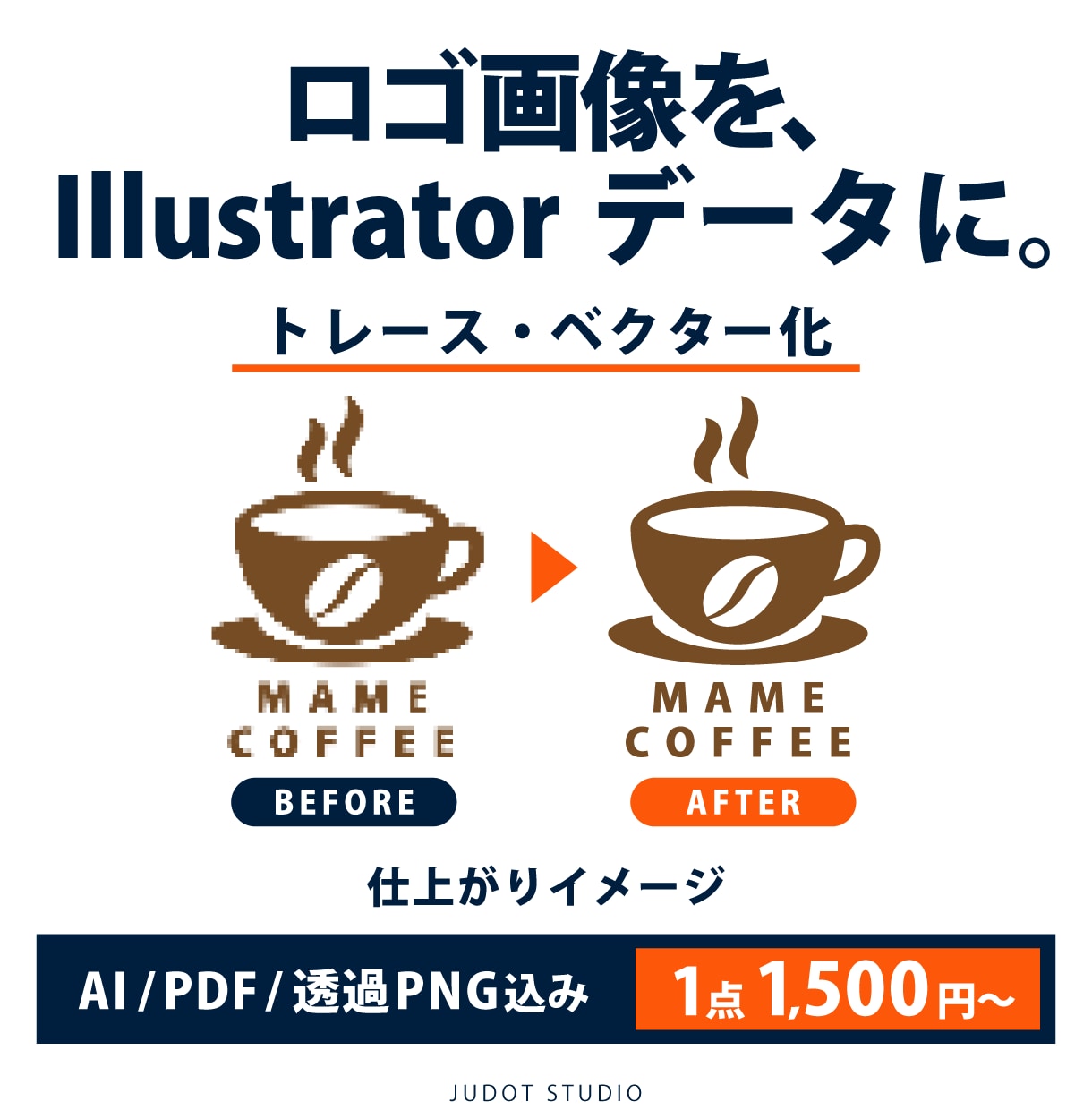 ロゴや画像をトレースしてAIデータにします 画像しかないロゴを、拡大・編集できるデータに イメージ1