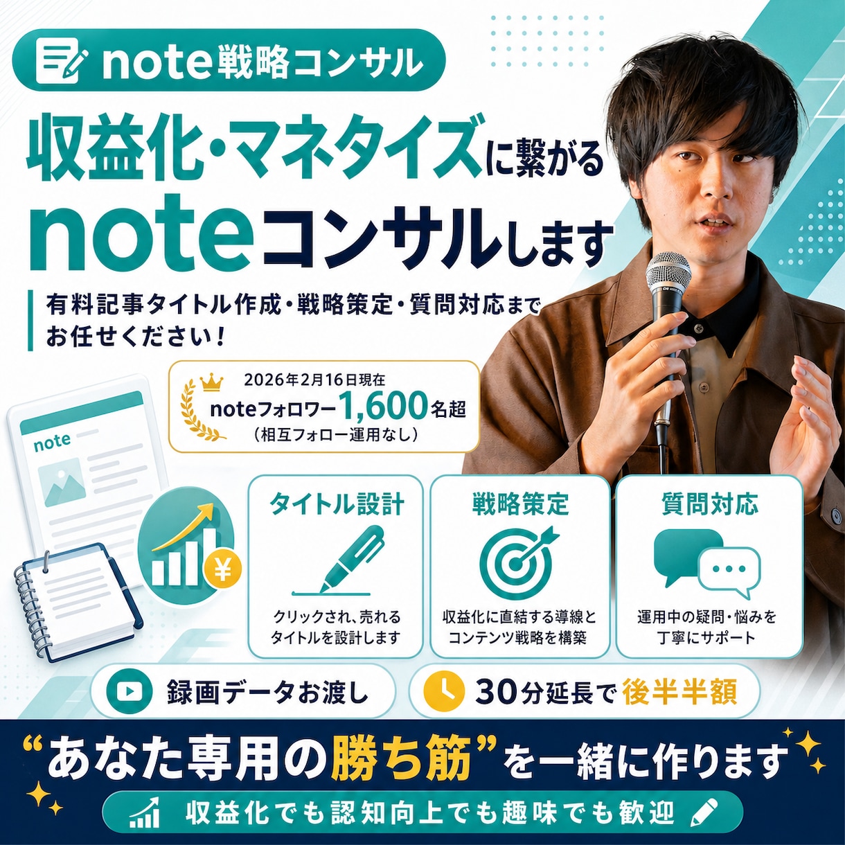 収益化・マネタイズに繋がるnoteコンサルします 有料記事タイトル作成・戦略策定・質問対応までお任せください！ イメージ1