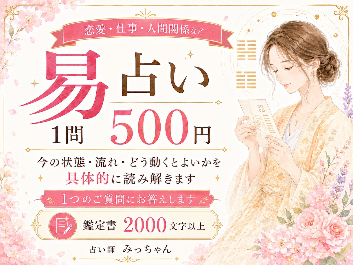 易占いで今の状態・今後の流れ・進み方を鑑定します 【2000字以上の鑑定書】恋愛・仕事・人間関係など1問鑑定 イメージ1