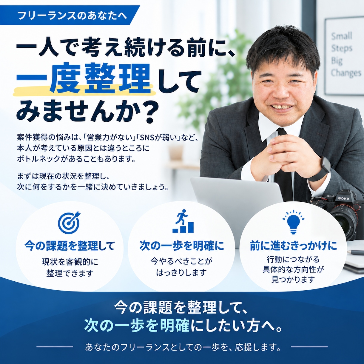 フリーランスの案件獲得・営業のお悩みを整理します 仕事が取れない原因を一緒に整理し、次にやることを明確にします イメージ10
