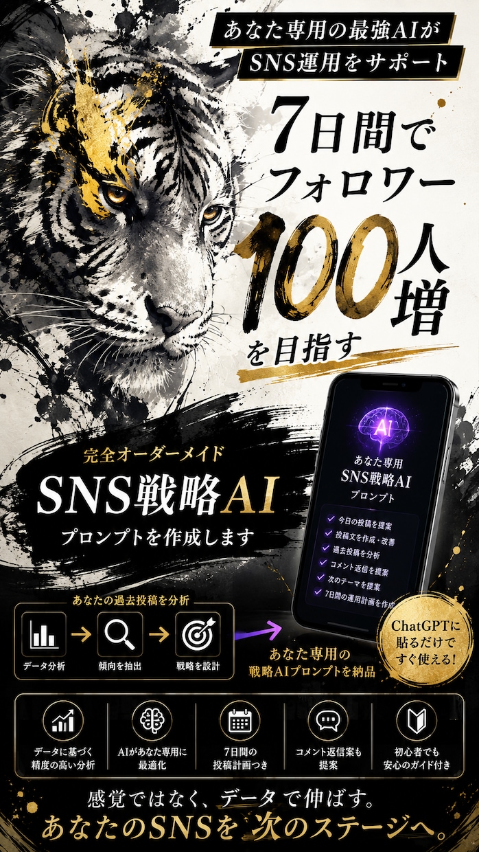 SNS運用専用のAIプロンプトを作ります 7日間でフォロワー100人増を目指す完全オーダーメイド イメージ1