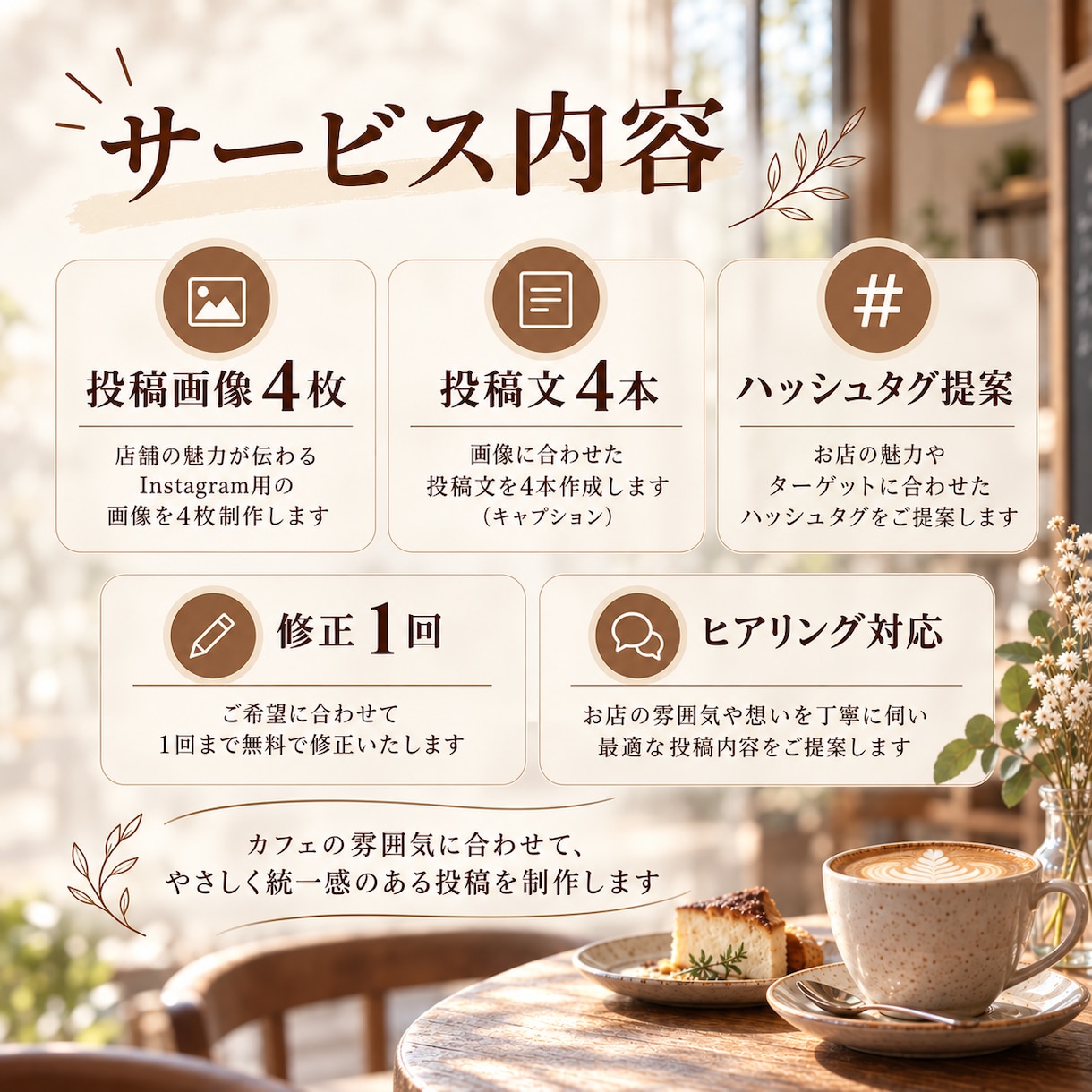 カフェ向けInstagram投稿画像を制作します お店の魅力が伝わる、おしゃれな投稿画像と文章をセットで制作！ イメージ2