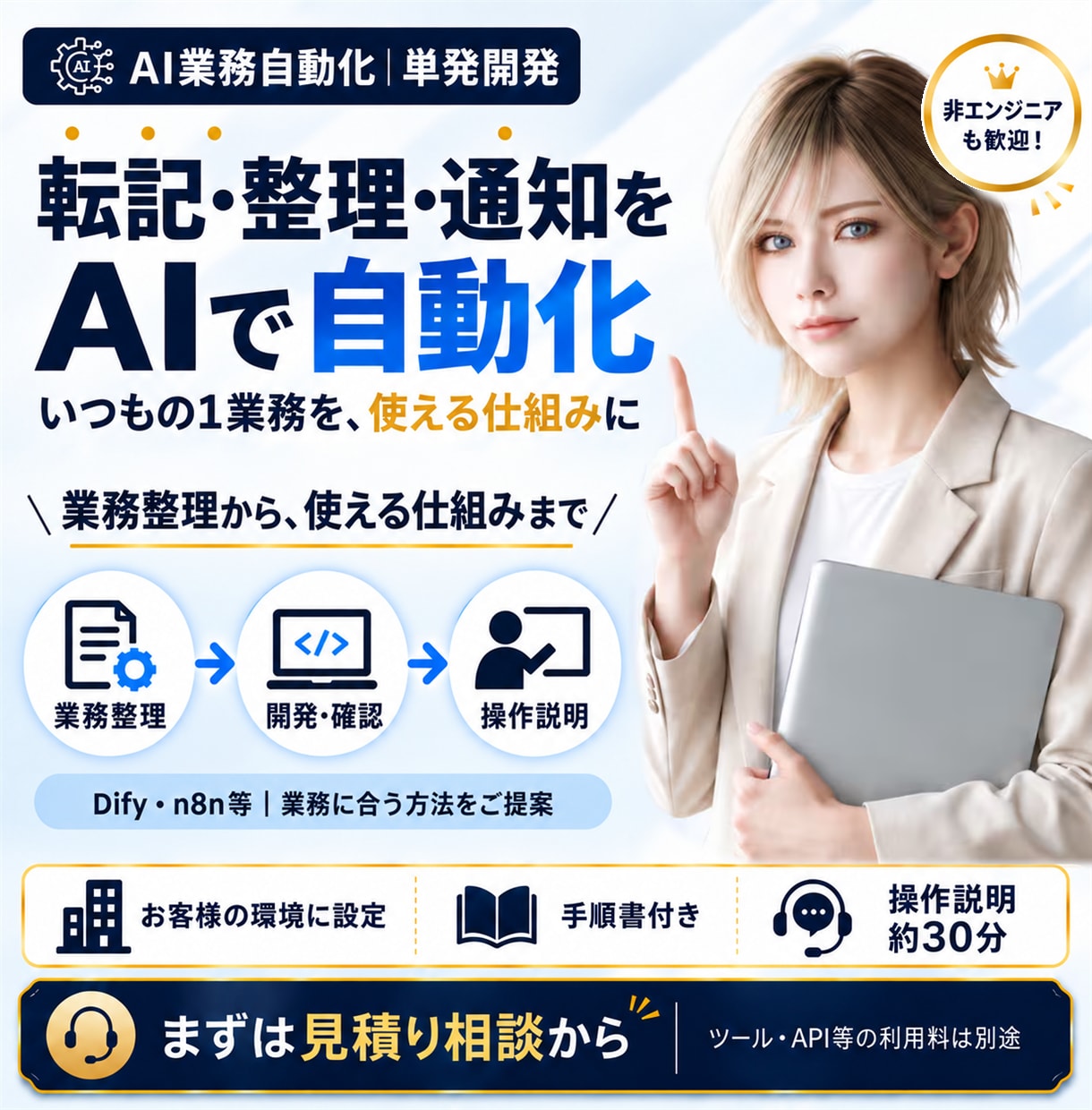 転記・整理・通知をつなぐAI自動化を開発します Dify・n8n等｜業務整理から設定・操作説明まで イメージ1