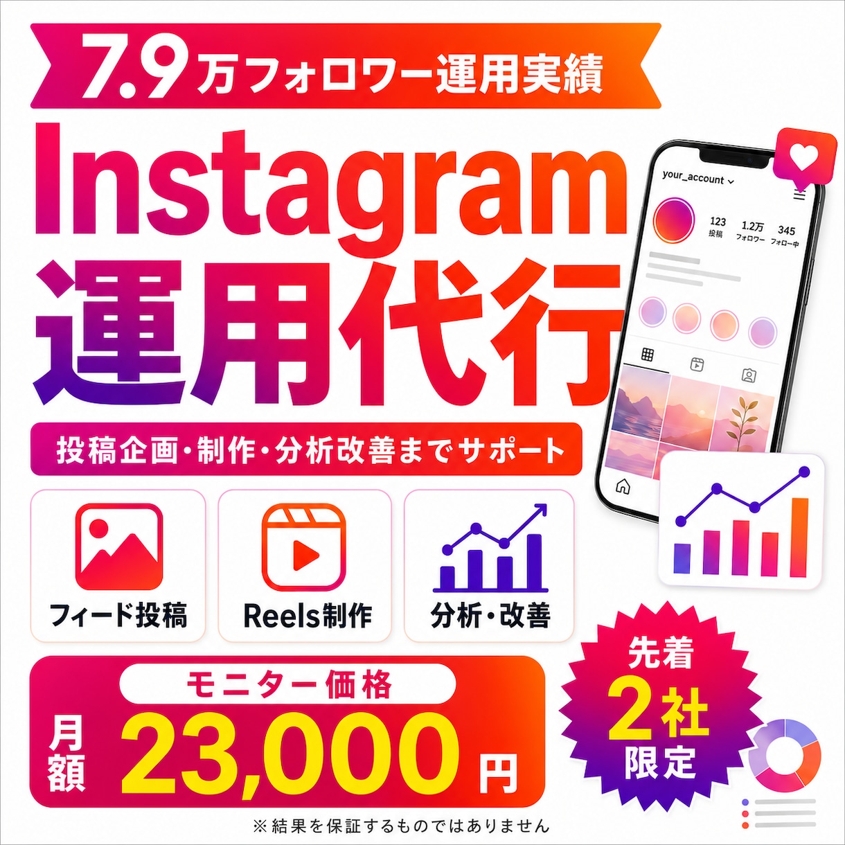 7.9万フォロワー実績でインスタ運用代行します 投稿企画・フィード制作・分析改善まで一貫してサポート！ イメージ1