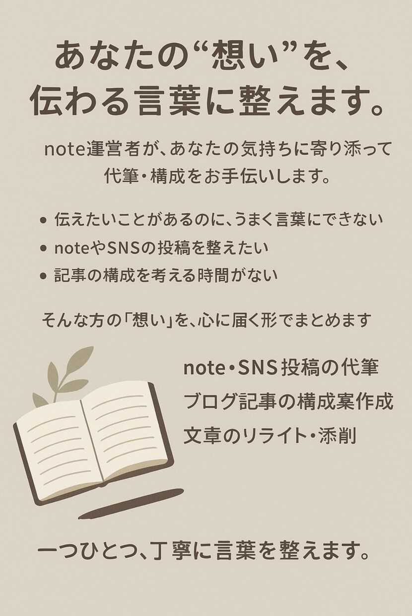 AI活用+人間味ある文章に整えます ADHD・HSP・右脳派の方歓迎｜note・SNS・手紙 イメージ2