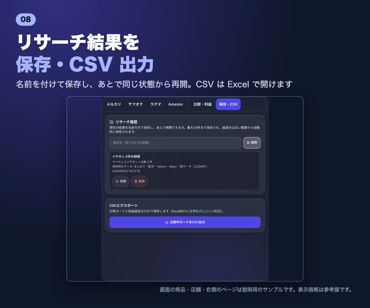 物販7サイト相場比較ツールを提供します サイトを行き来せず相場と利益を一目で比較！ラクラクリサーチ イメージ8
