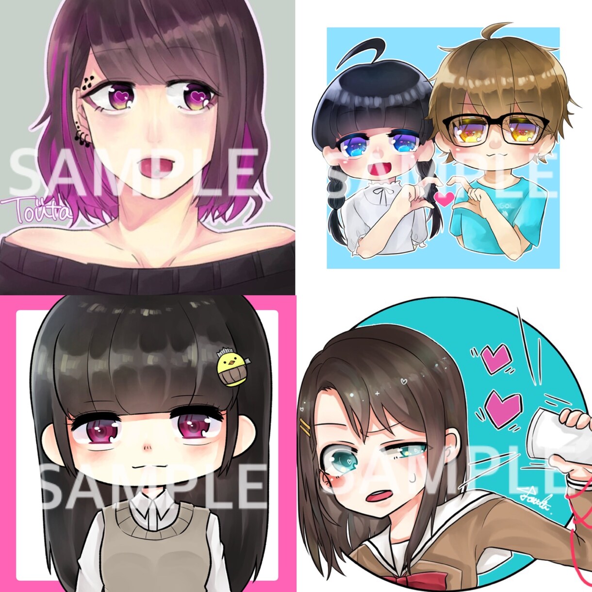 少年・少女のアニメ風アイコンイラスト描きます アニメ風のキラキラしたミニキャラ、等身絵のアイコン制作します イメージ3