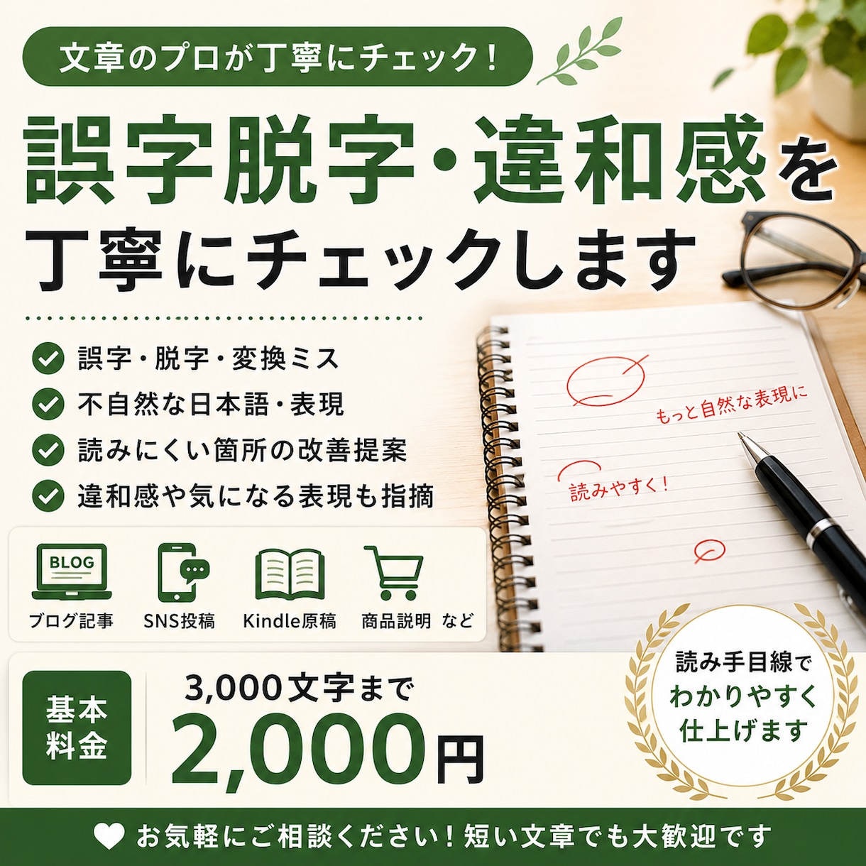 文章の誤字脱字・違和感を丁寧にチェックします AI任せではなく、読み手目線で不自然な箇所も確認します イメージ1