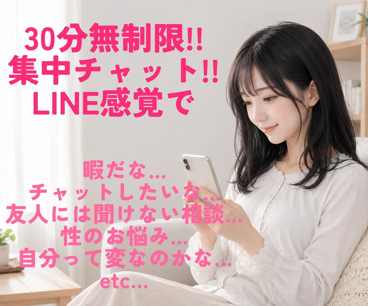 30分無制限の集中チャット即レスします 通話はちょっと苦手…緊張するあなた様にLINE感覚でトーク イメージ2