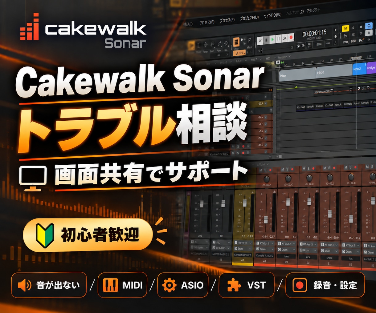 Cakewalk Sonarのトラブルを解決します 画面共有で設定・音声・MIDIの問題を一緒に確認 イメージ1