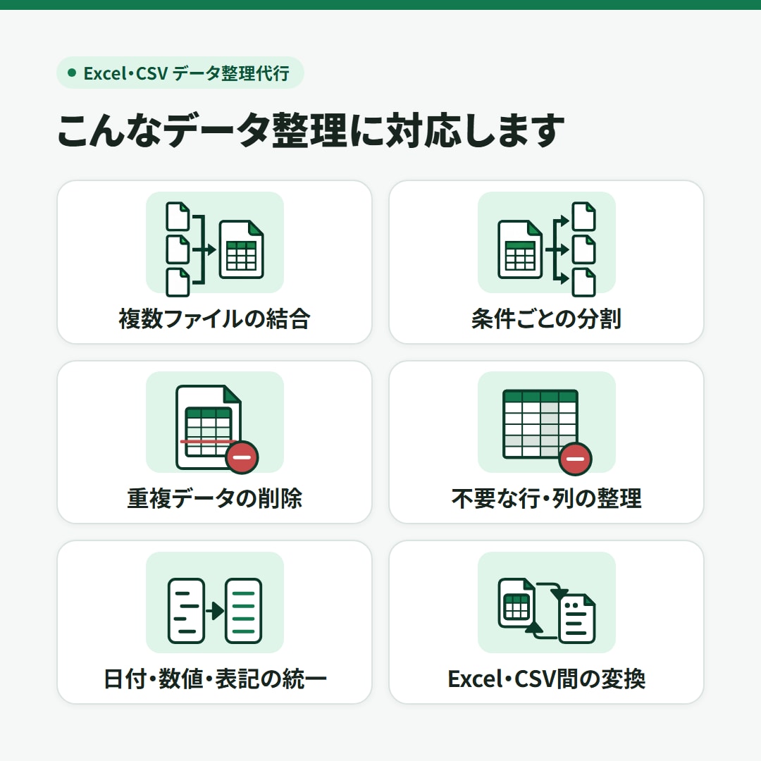 Excel・CSVを指定形式に整えて納品します 結合・分割・重複削除・形式統一。面倒なデータ整理を代行します イメージ2