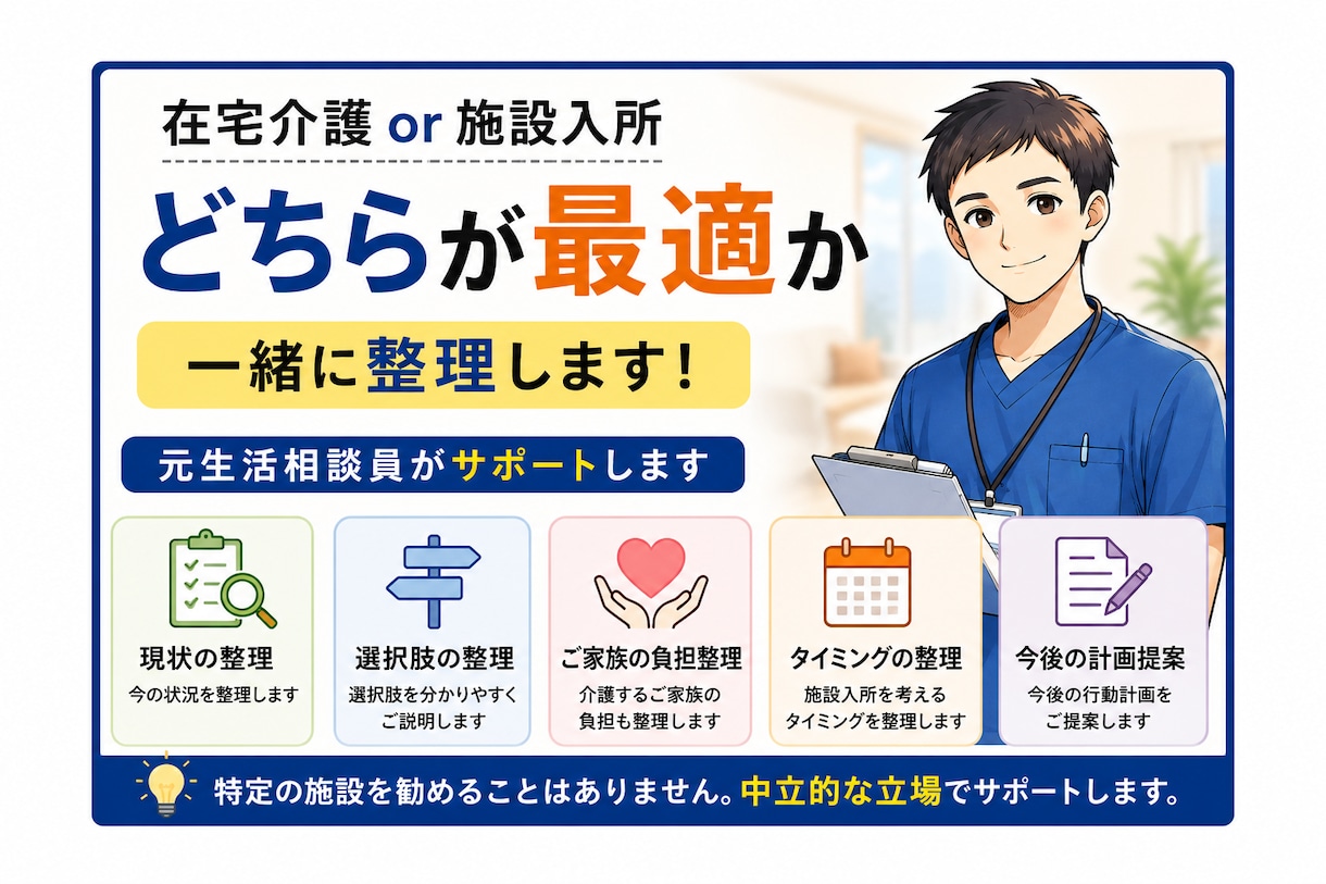 親を施設へ入れるか迷うご家族の相談に乗ります 親を施設へ入れるか迷う方へ｜後悔しない判断をサポートします イメージ3