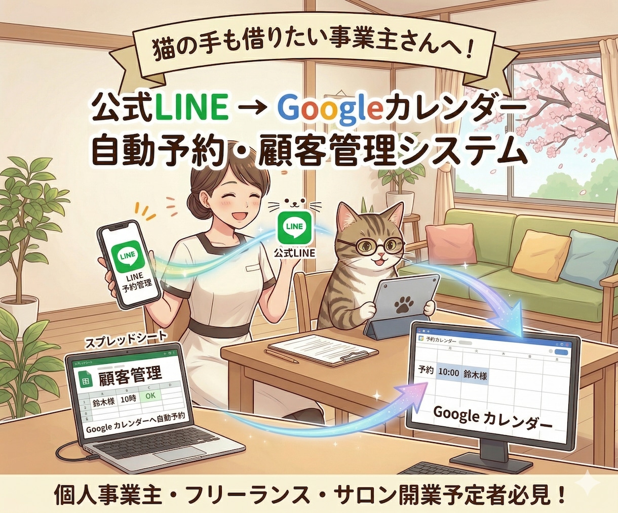サロン開業！LINE×AIの自動化プランを作ります 画面共有で相談！美容サロンや個人事業主の予約管理を自動化 イメージ1