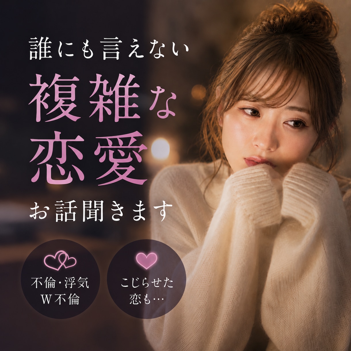 こじれた恋愛、誰にも言えない不倫や秘密を聞きます 人には言えない恋だからこそ、ここでは気を遣わずお話しください イメージ1