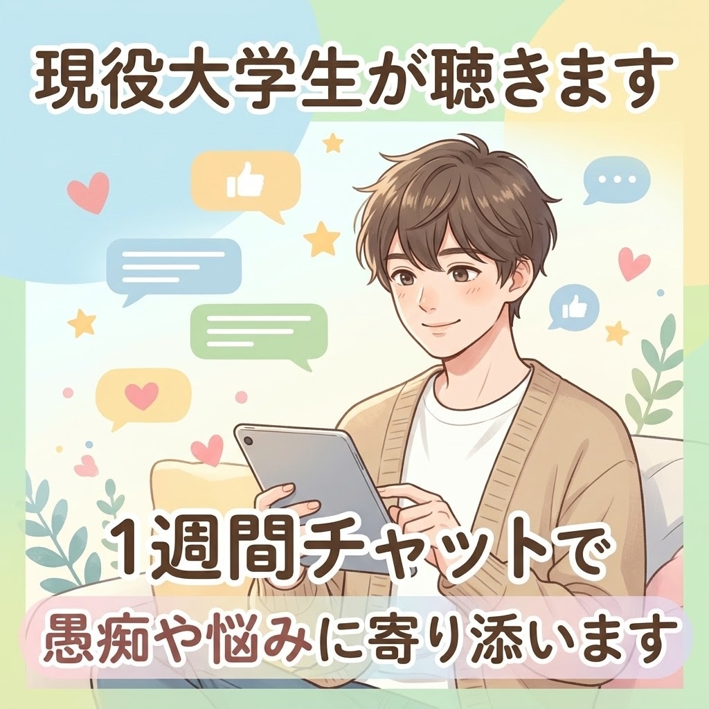 チャットであなたの愚痴やお悩み聞きます 【1週間お試し】現役大学生が、お悩みを優しく受け止めます。 イメージ1