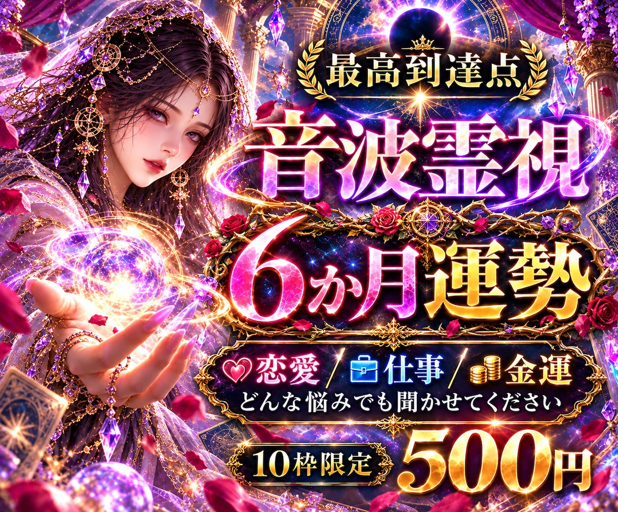 最高到達点霊視│【6か月間】を即日で占います 恋愛・仕事・金運、月ごとの運気の流れと転機を音波霊視で鑑定 イメージ1