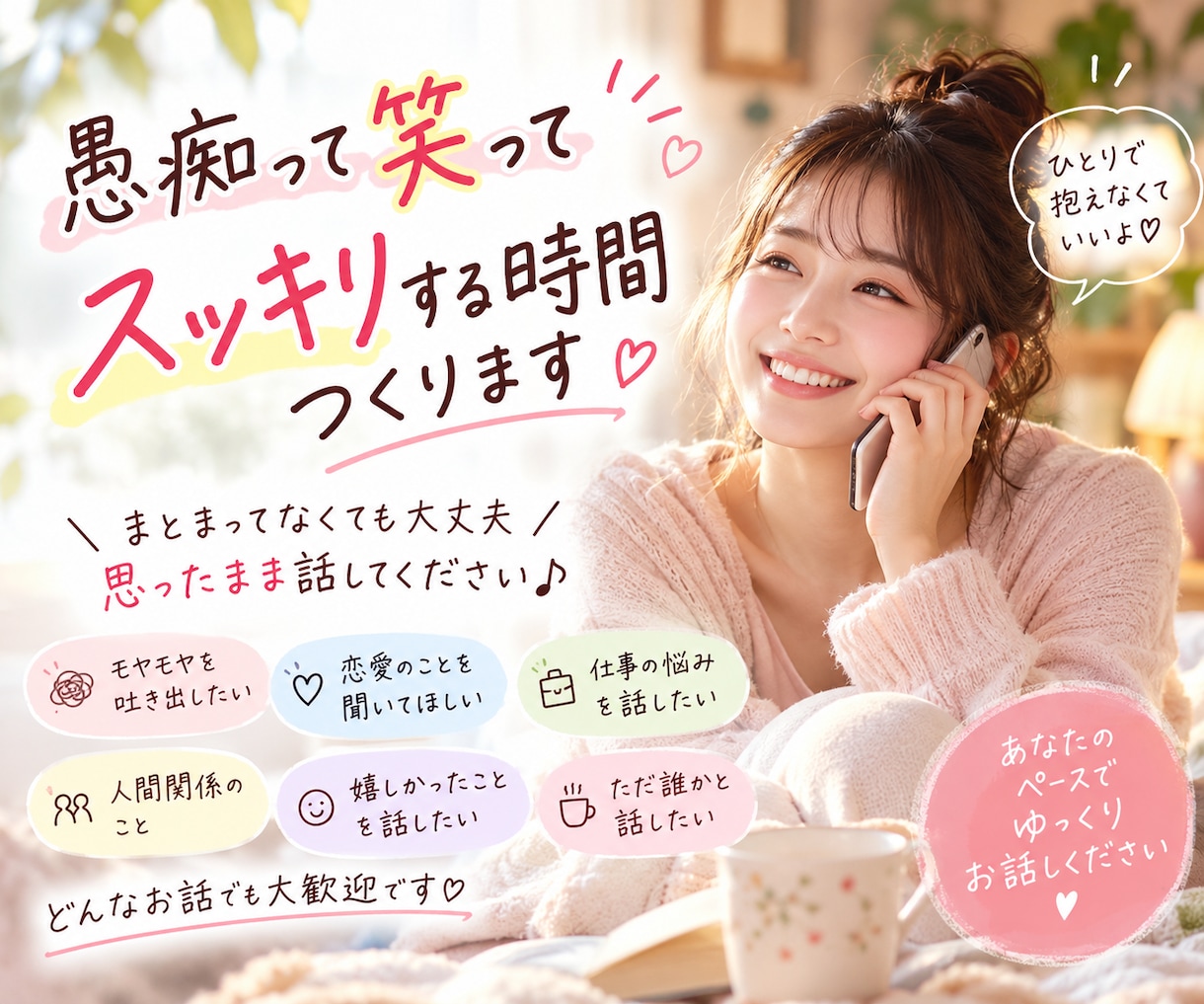 愚痴って笑ってスッキリする時間つくります 知らない相手だから話せること、ありませんか？ イメージ1