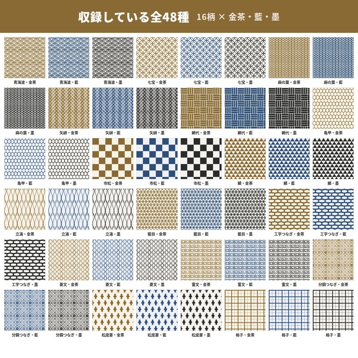 シームレス背景パターン素材183種をお渡しします 和柄・北欧・ボタニカルほか。SVGとPNGで色も変えられます イメージ4
