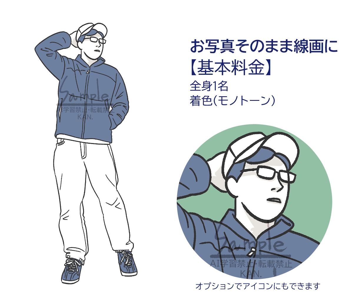 写真からそのまま似顔絵に！シンプルな線画で描きます お写真の通りの角度、服装、髪型で線画にして着色いたします。 イメージ3