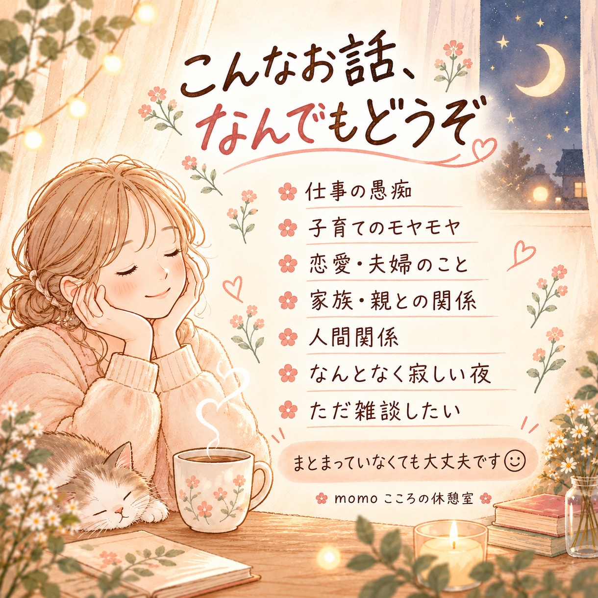 仕事・子育て・人間関係、何でもゆっくり聴きます あなたの気持ちに、そっと寄り添います^ ^ イメージ2