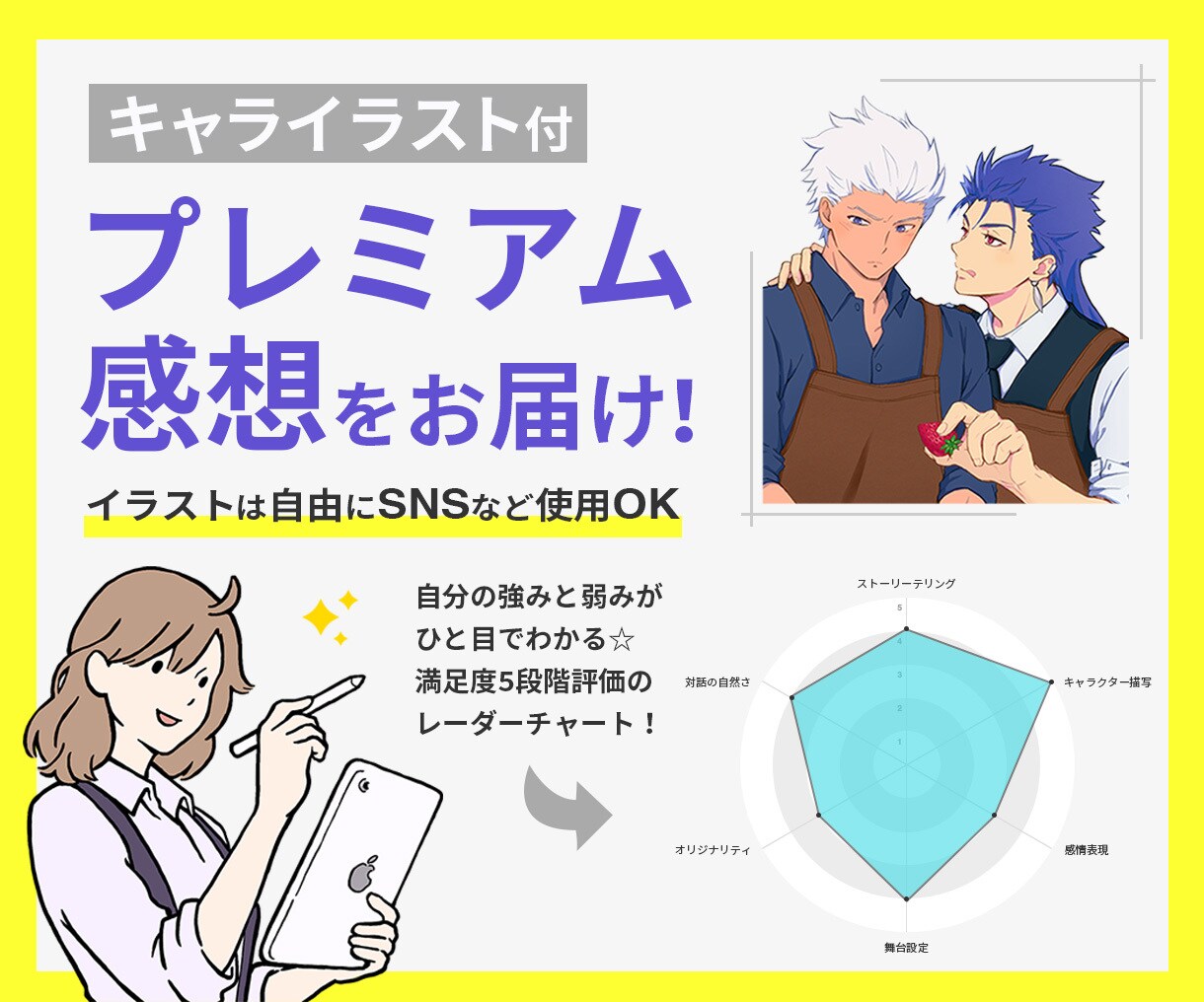 BL3000冊読破☆あなたの小説に正直感想書きます 二次創作経験あり！キャライラスト付プレミアム感想をお届け☆ イメージ1