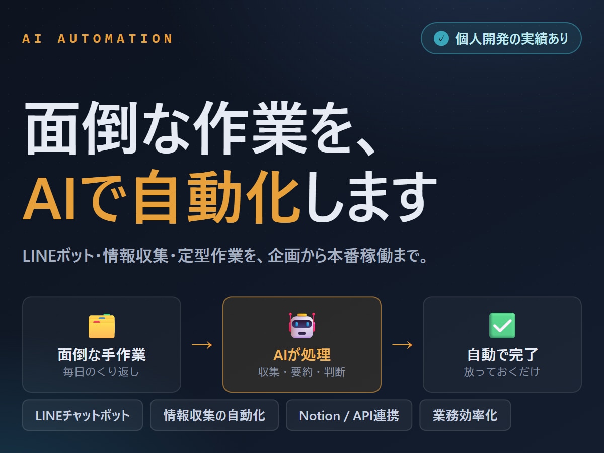 面倒な作業を、AIで自動化します LINEチャットボット・情報収集の自動化・AIアプリの開発 イメージ1