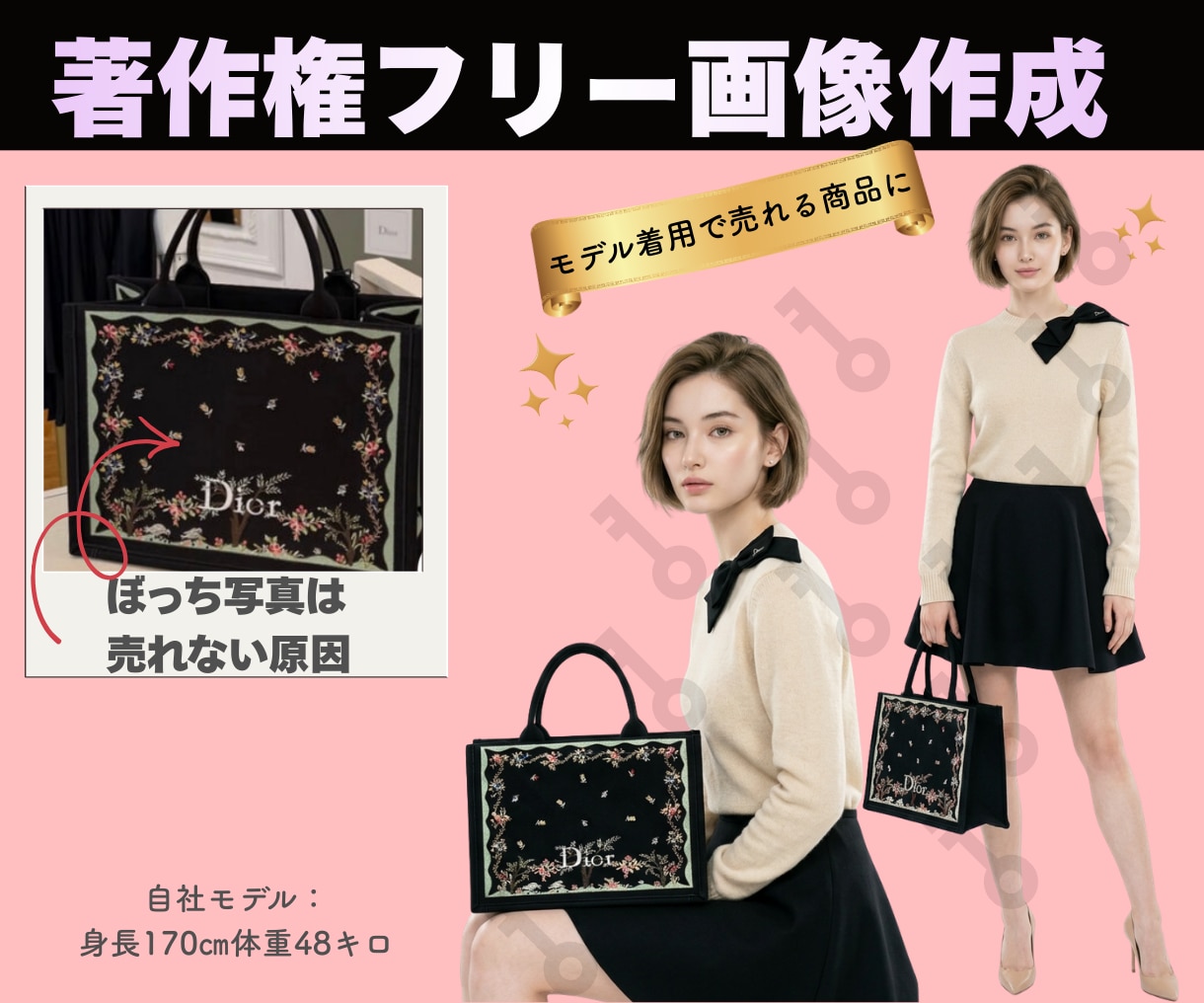 商品画像１０枚セット！自社モデルが着用します 出品画像も著作権フリーで使えるモデル着用で売れる イメージ3