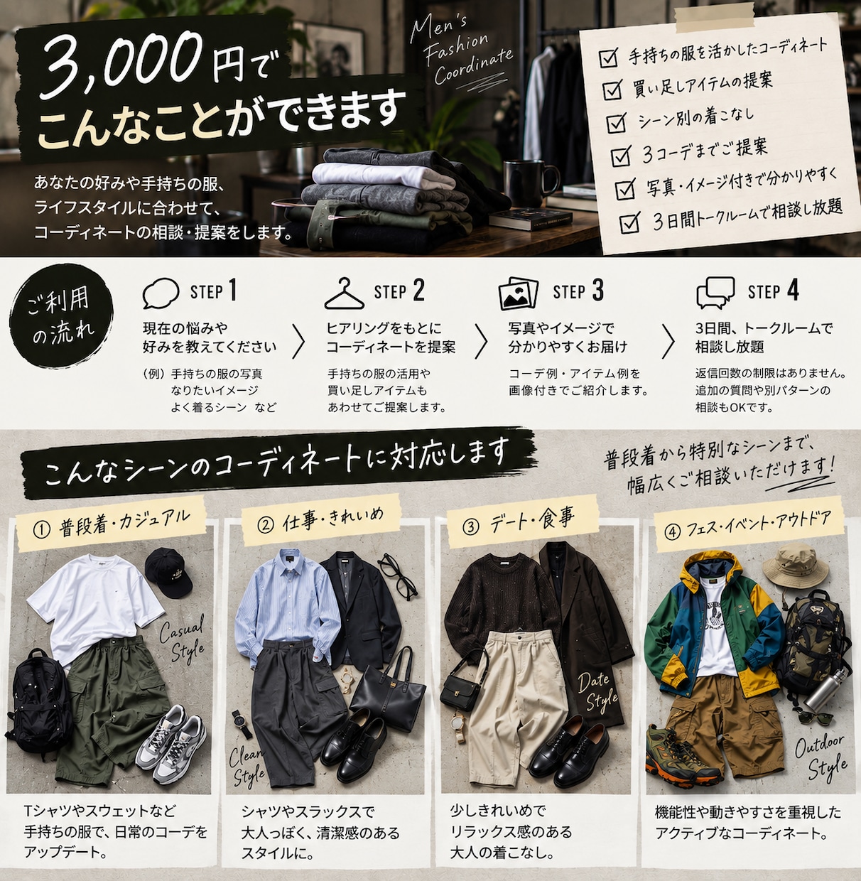 あなたに似合うコーデを一緒に考えます スタイリスト経験を活かし、手持ち服から買い足しまで提案します イメージ2