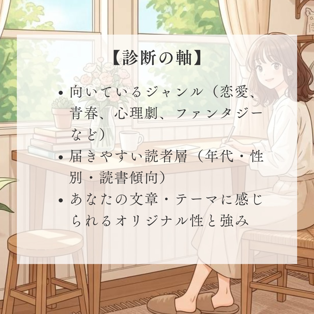 あなたに合うジャンル診断！方向性をアドバイスします 「どんなジャンルが自分に合っているかわからない」あなたへ イメージ2