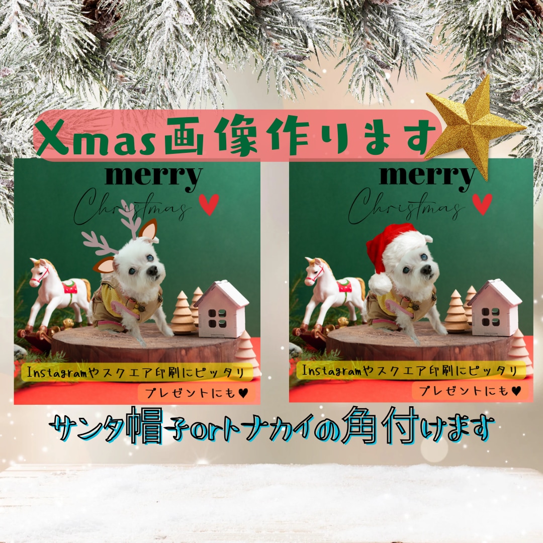 ペットさんのXmas画像作ります ワンちゃん・ネコちゃん、他ペットさんのオリジナルXmas画像 イメージ1
