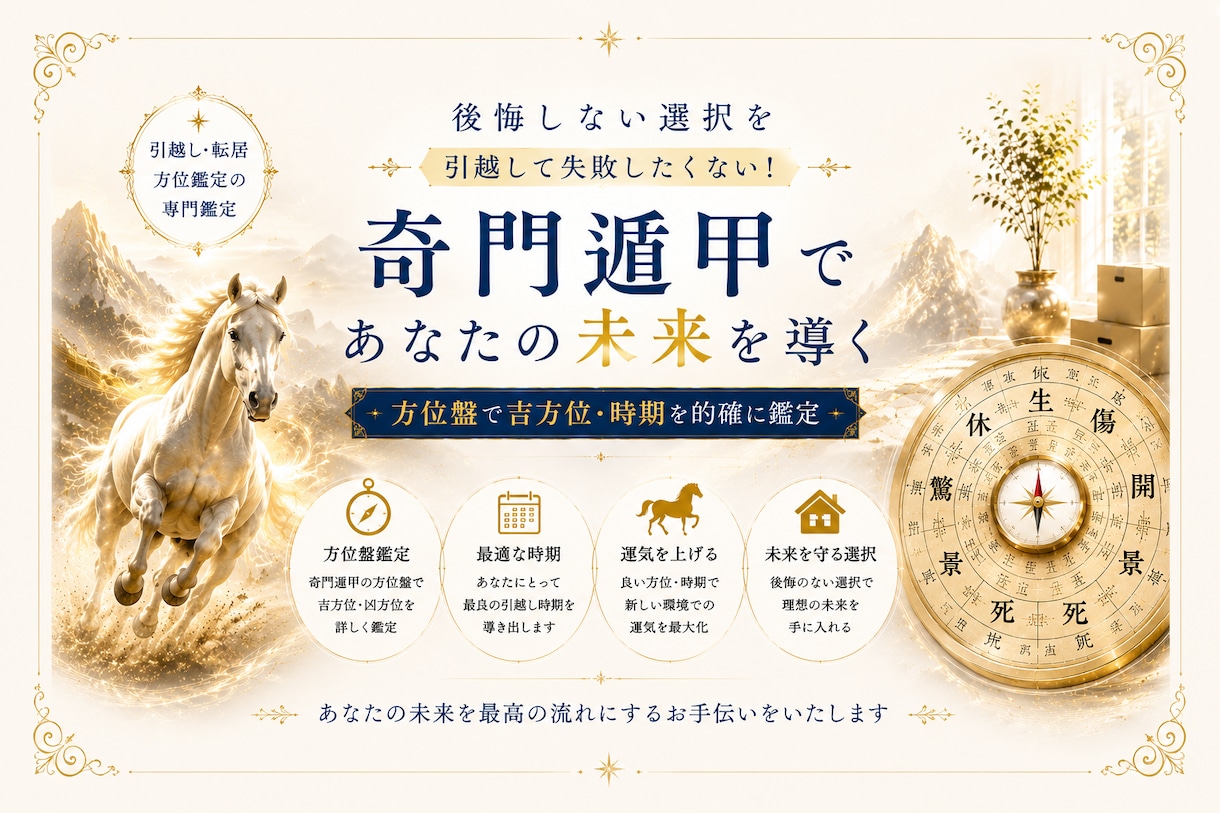 引越しで失敗したくない！時期と吉方位を断定します 引っ越しで動くべき時期が明確になるI奇門遁甲 イメージ1