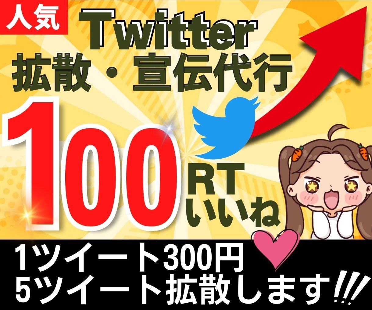 5ツイートに【100RTいいね】付くまで拡散します 1ツイート300円！平均1200～2000インプレッション イメージ1
