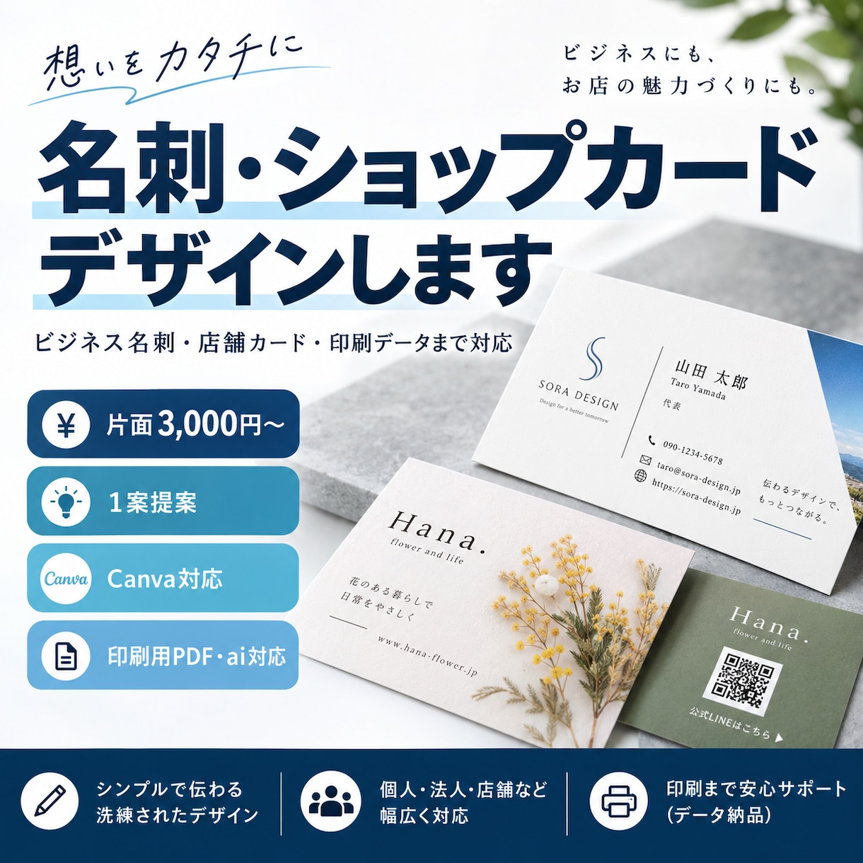 名刺・ショップカードをデザインします ビジネス名刺・店舗(ポイント)カード・印刷データまで対応 イメージ1
