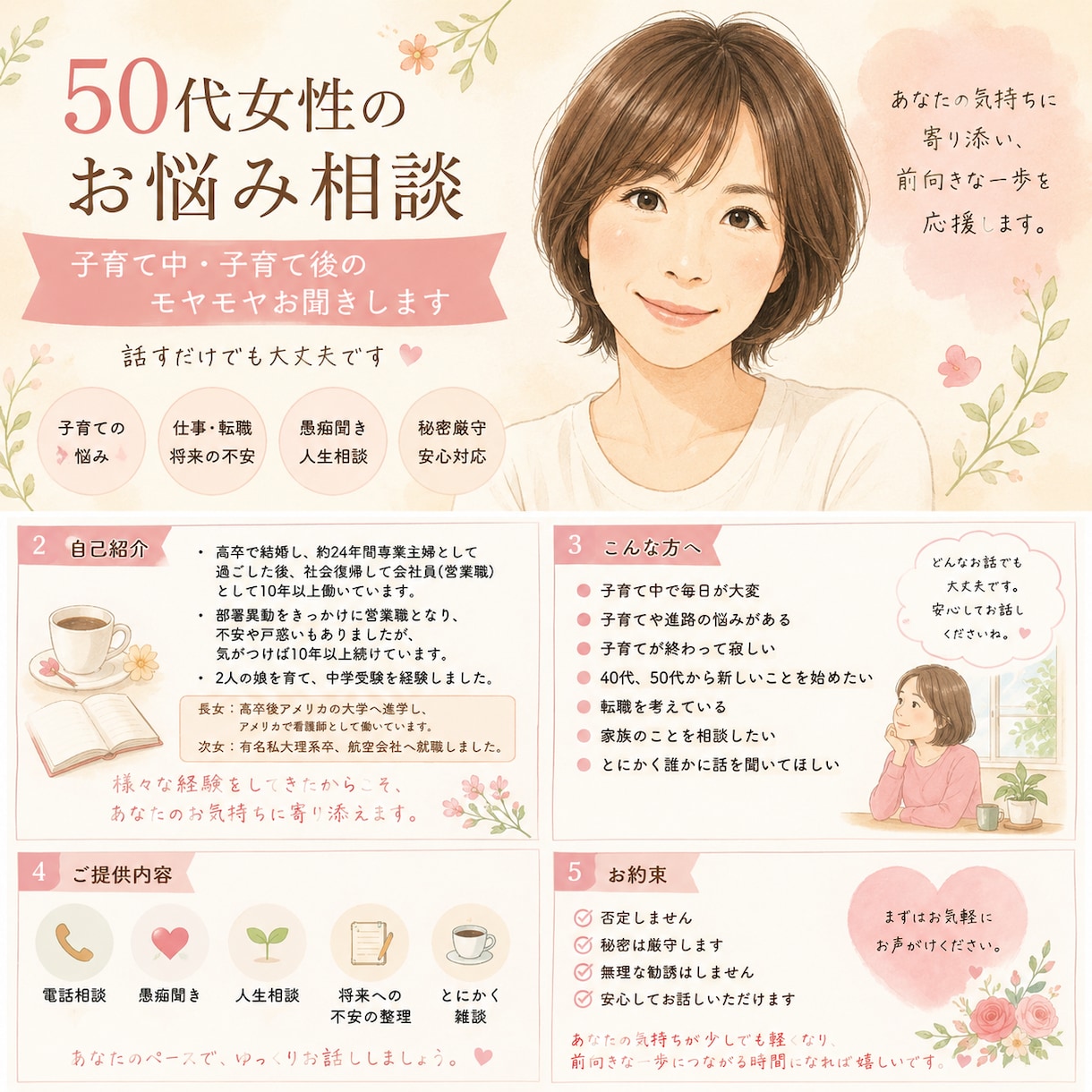 4､50代女性のモヤモヤや不安や愚痴をお聞きします 子供の事、仕事、人には言えない悩みも安心してお話しください イメージ3
