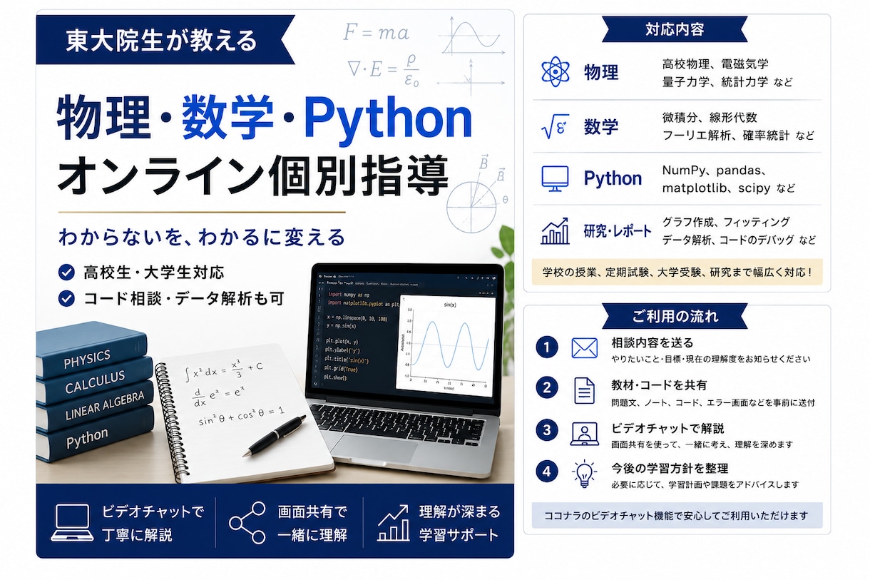 東大院生が数学・物理・Pythonを教えます 物理・数学・Pythonを基礎から解説 イメージ1