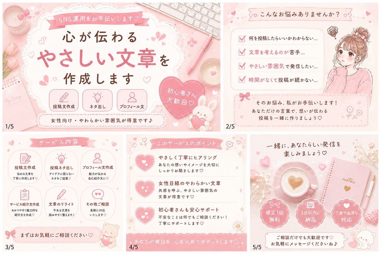 女性向けのやさしいSNS投稿文作成します 女性向けのやさしい文章が得意です イメージ3