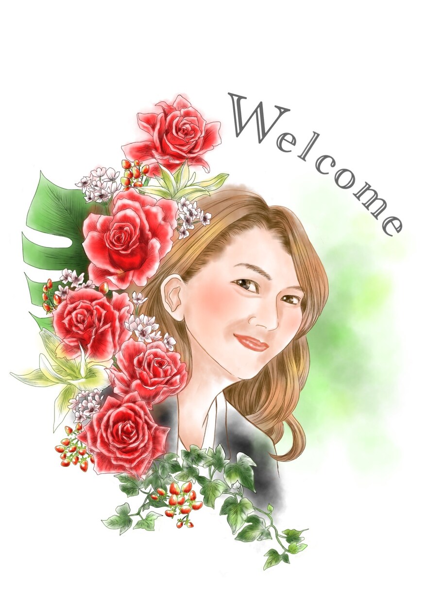 お好きな花につつまれた似顔絵をお描きします ウエルカムボードやプレゼントに! イメージ3