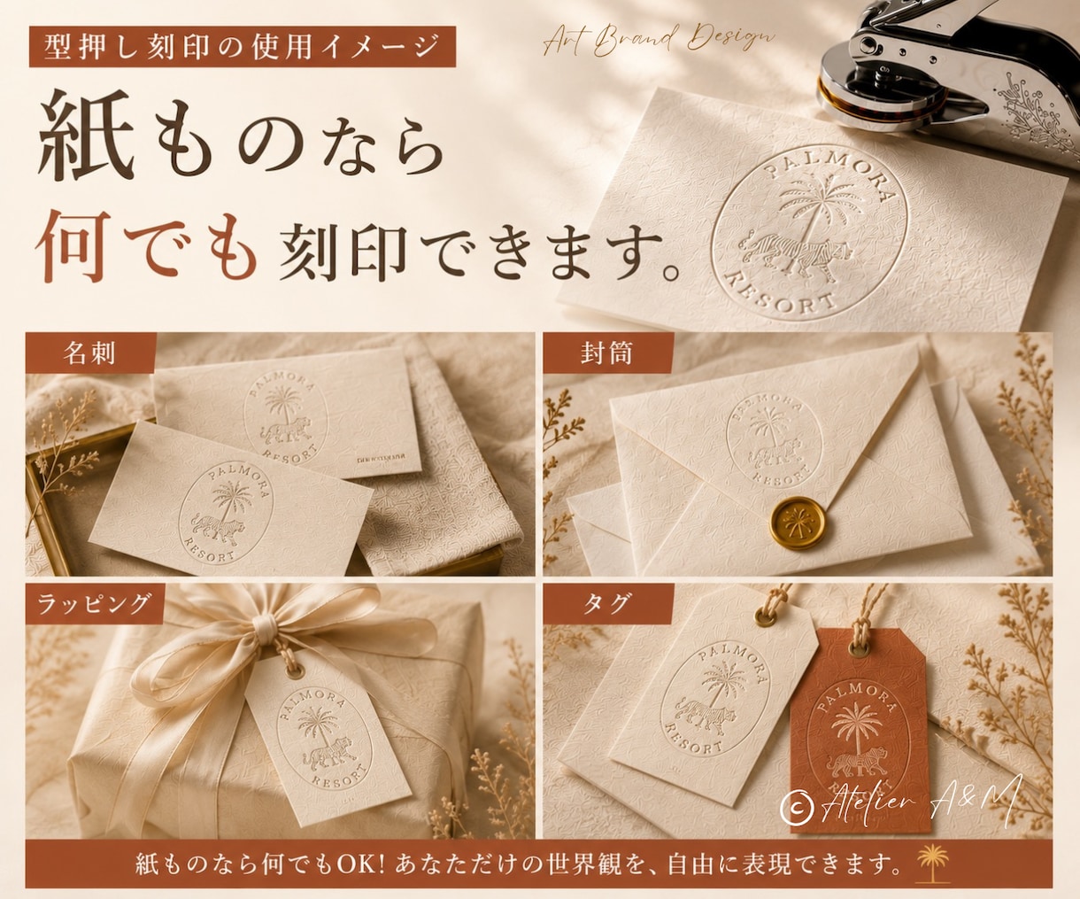 ロゴ＋型押し刻印スタンプでブランド格上げします 印刷会社不要！自宅で簡単にロゴをお手持ちの紙に刻印できます！ イメージ3