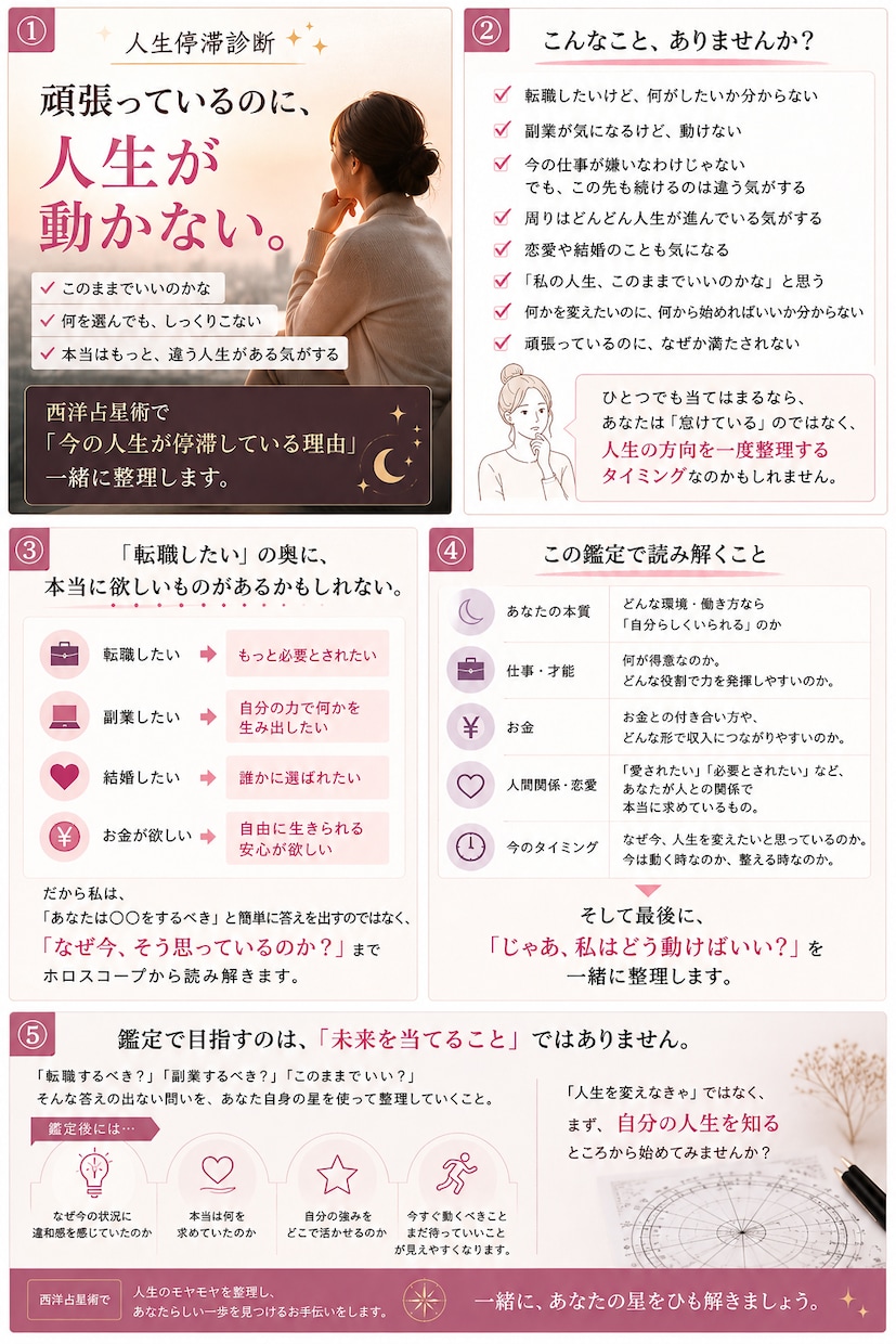 人生停滞診断。人生が動かない理由を星で鑑定します 頑張っているのに人生が動かない。その理由を星で整理します！ イメージ2